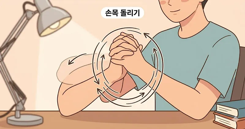 두 손을 깍지 끼고 부드럽게 손목을 돌리는 동작을 클로즈업한 일러스트